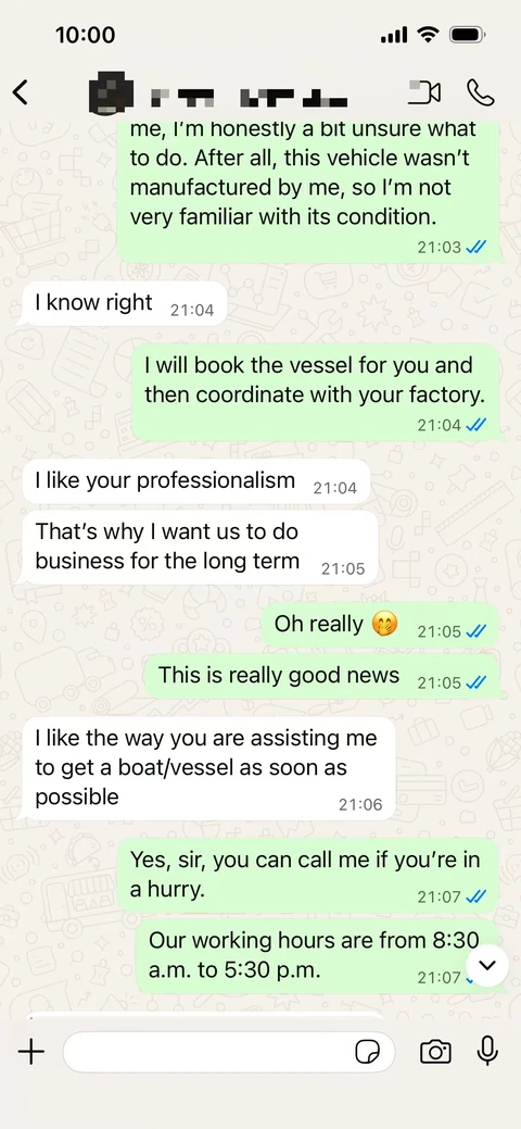 Customer chat screenshot about professional support