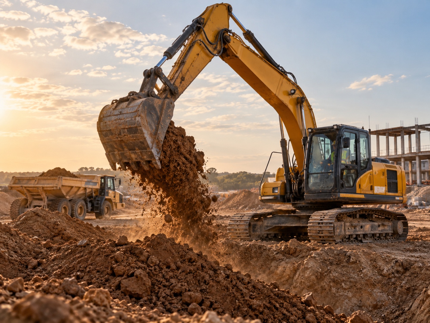 Illustrative construction equipment scene for earthmoving applications