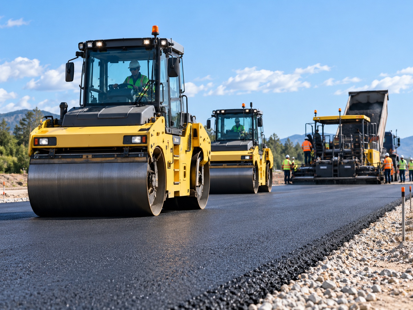 Illustrative machinery scene for road construction applications