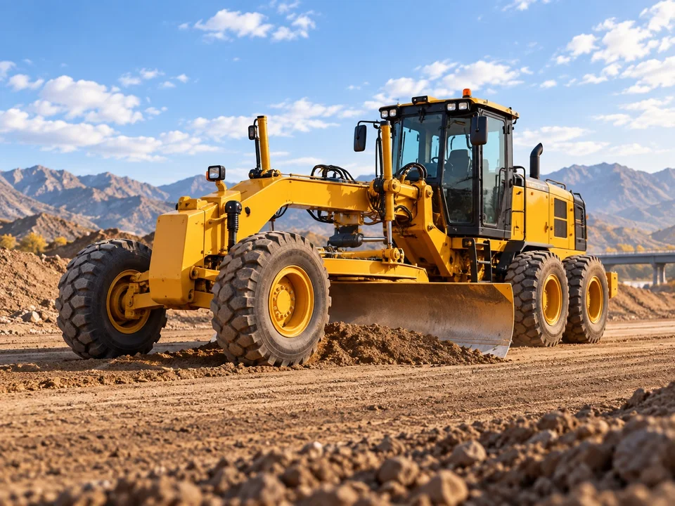 Illustrative motor grader preparing a road surface