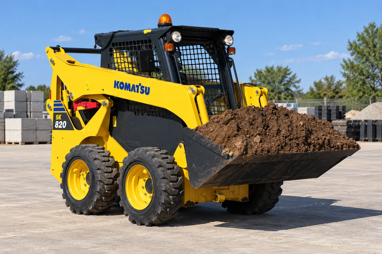 Illustrative exterior view of a Komatsu SK820-8 skid steer loader; not a photograph of a specific machine.