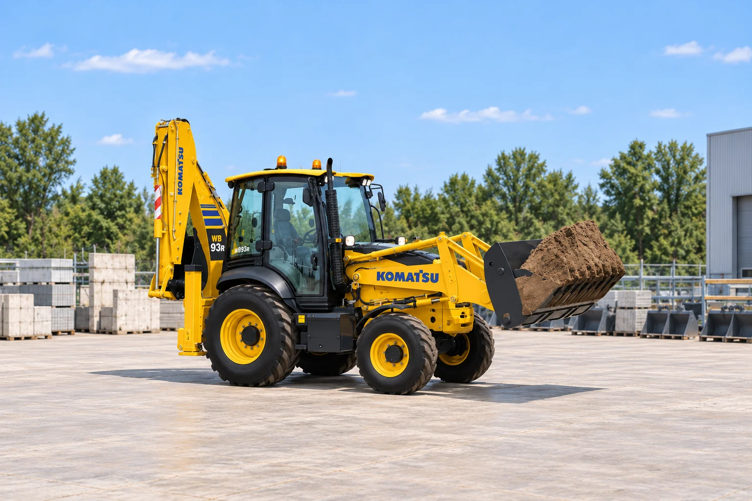 Illustrative exterior view 1 of a Komatsu WB93R-8; not a photograph of a specific machine.