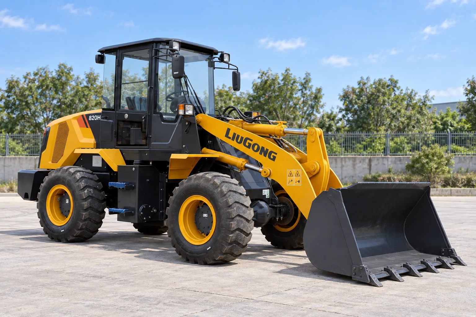 Illustrative front left view of LiuGong 820H wheel loader; not a photograph of a specific machine.
