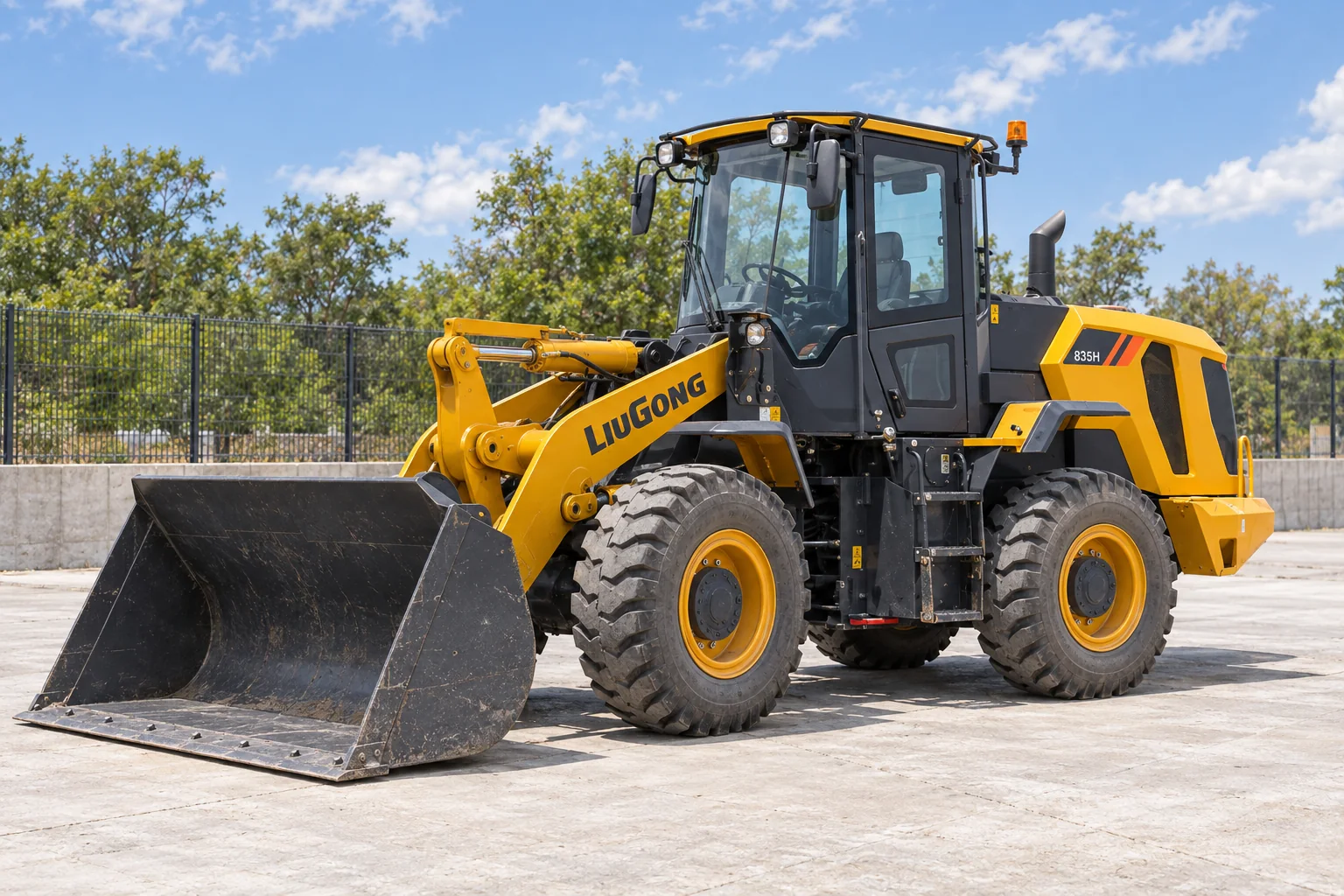Illustrative front left view of LiuGong 835H wheel loader; not a photograph of a specific machine.