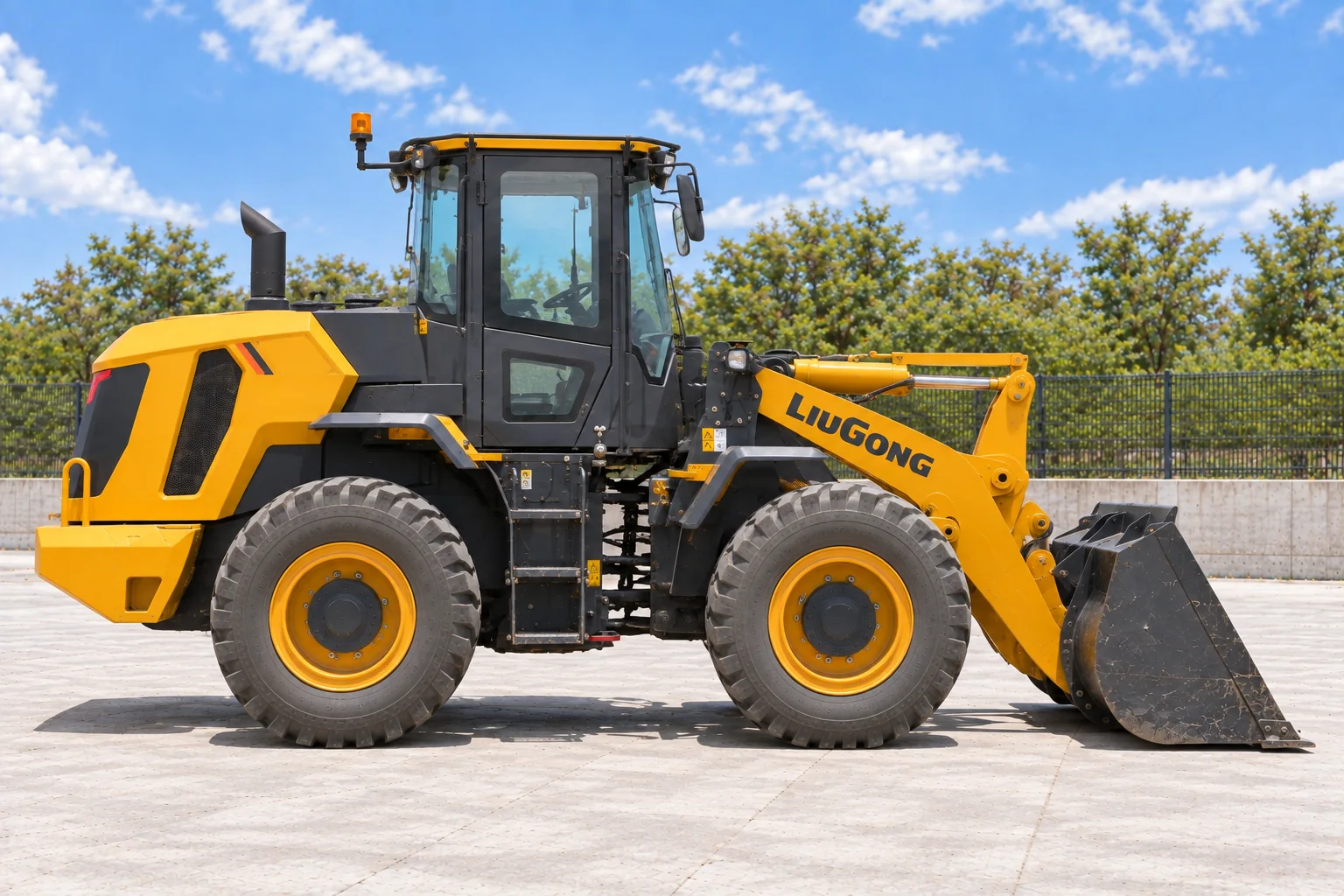 Illustrative right profile view of LiuGong 835H wheel loader; not a photograph of a specific machine.