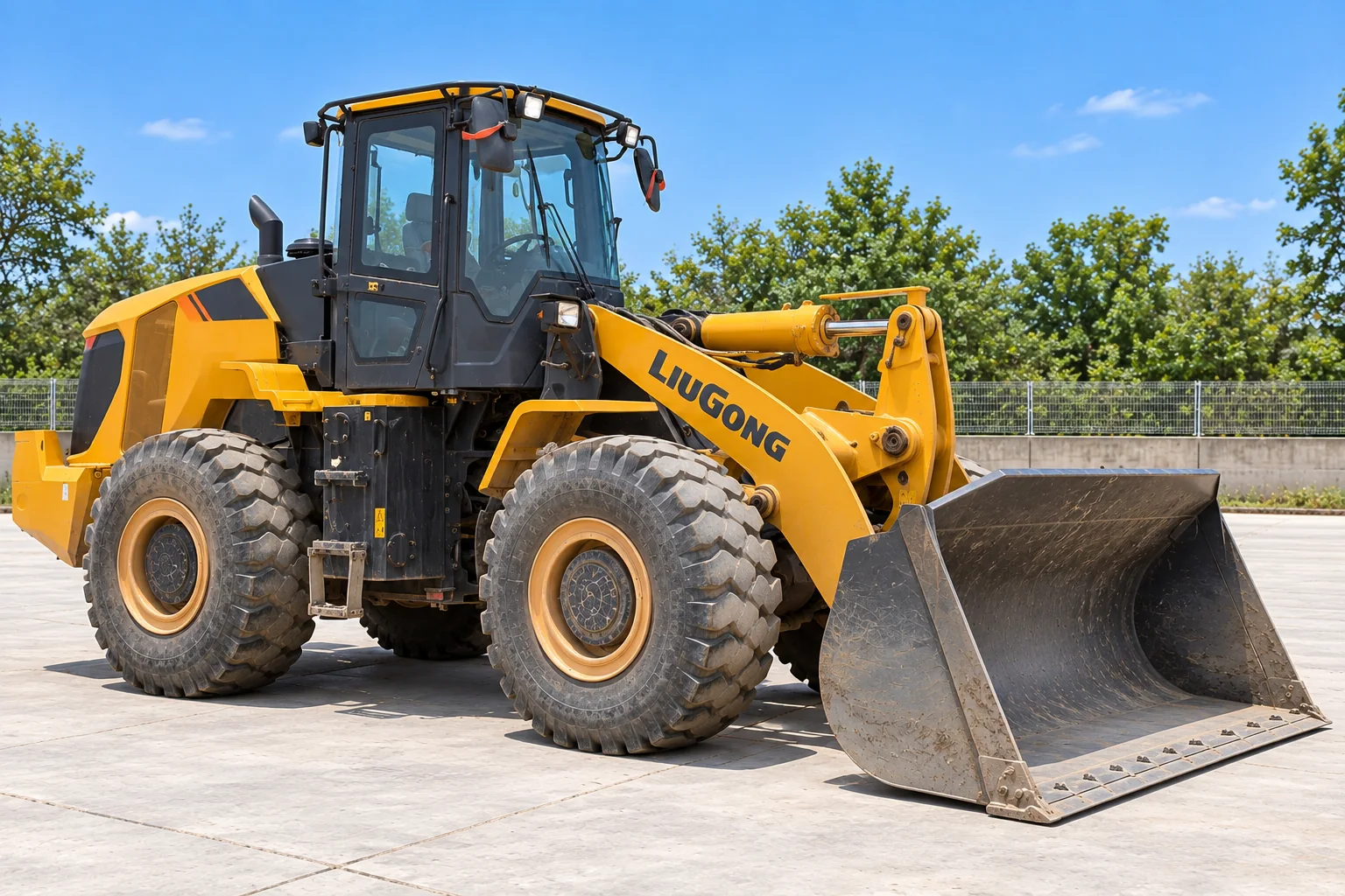 Illustrative front right view of LiuGong 855H wheel loader; not a photograph of a specific machine.