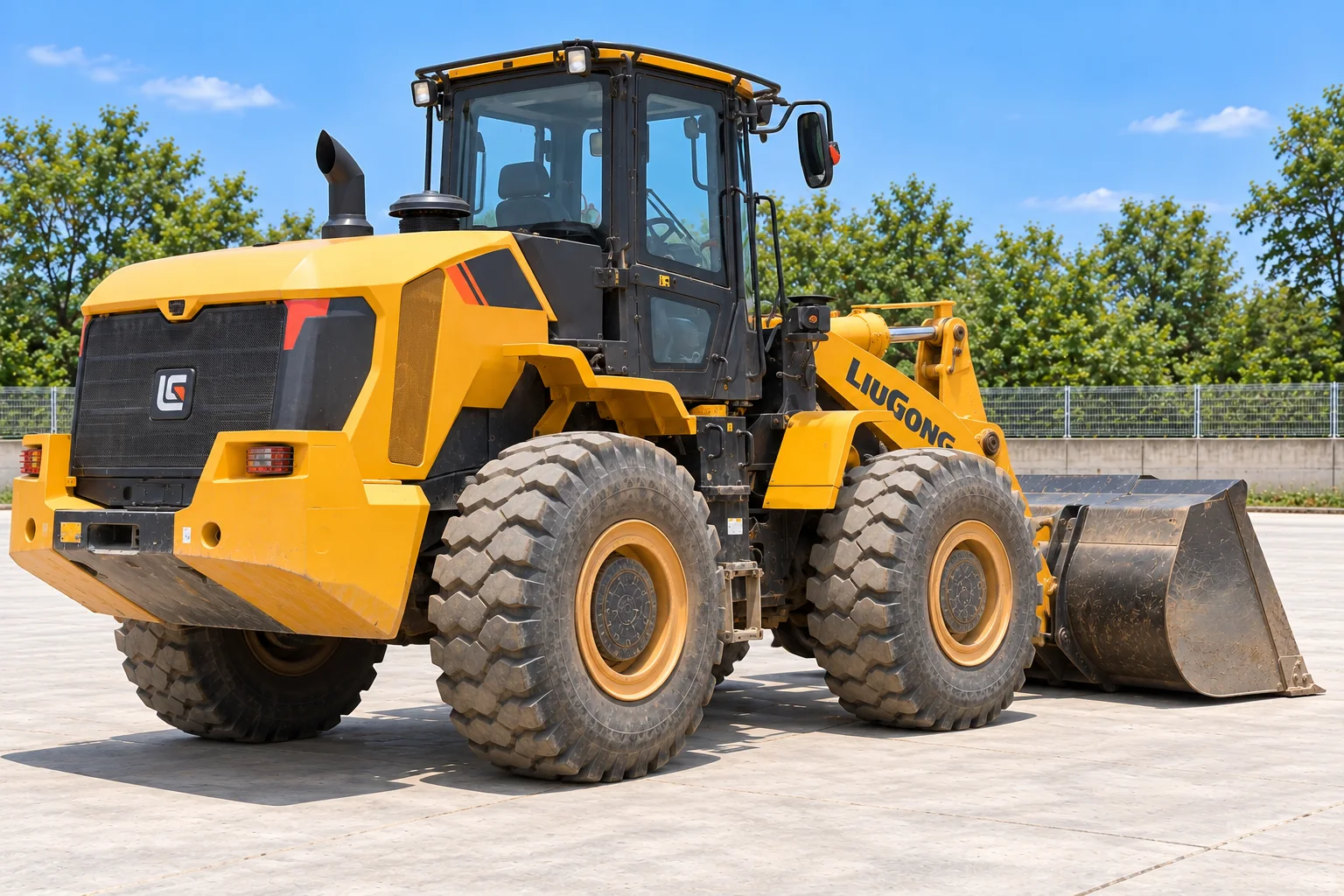 Illustrative rear right view of LiuGong 855H wheel loader; not a photograph of a specific machine.
