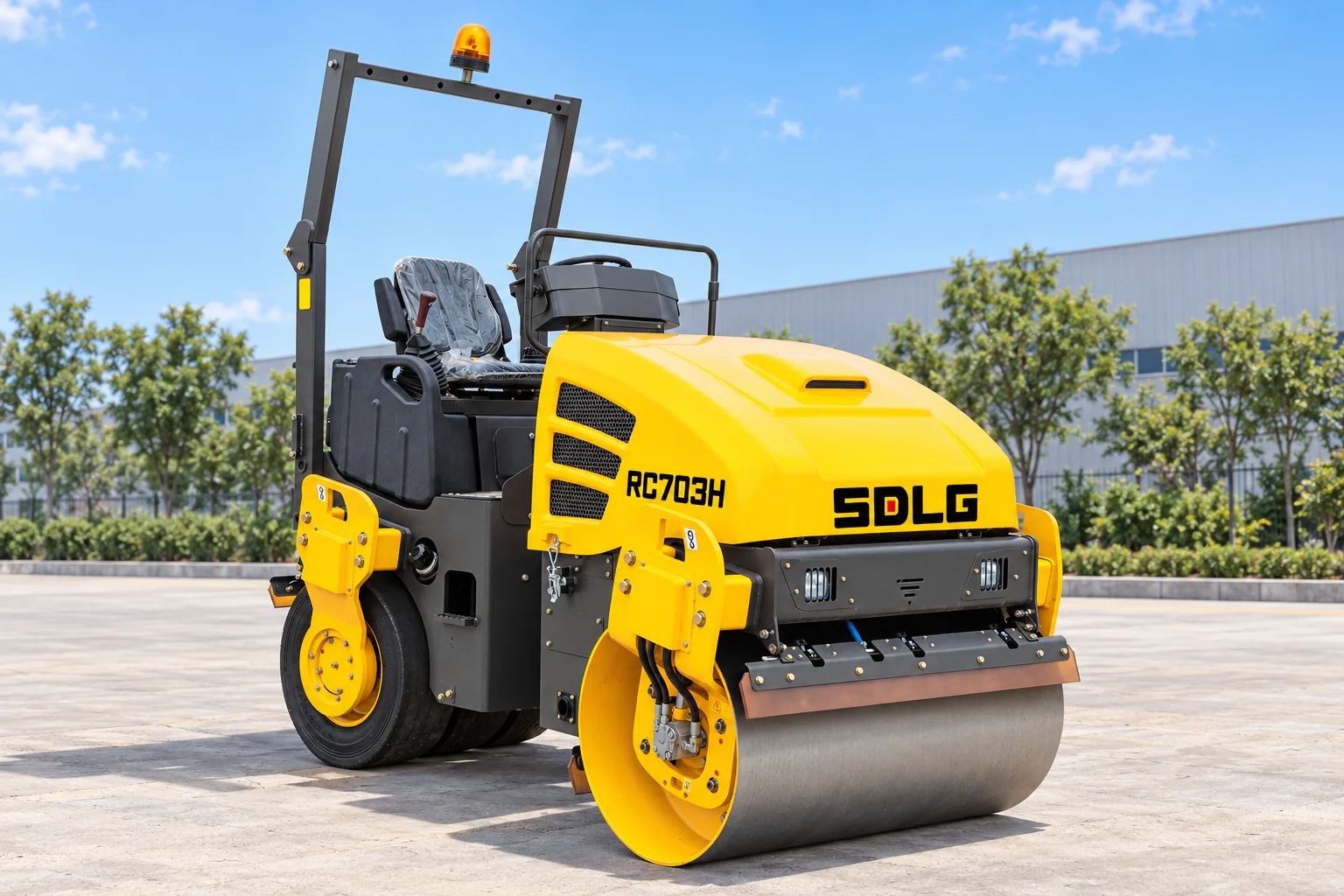 Illustrative front three-quarter exterior view of an SDLG RC703H road roller; not a photograph of a specific machine.