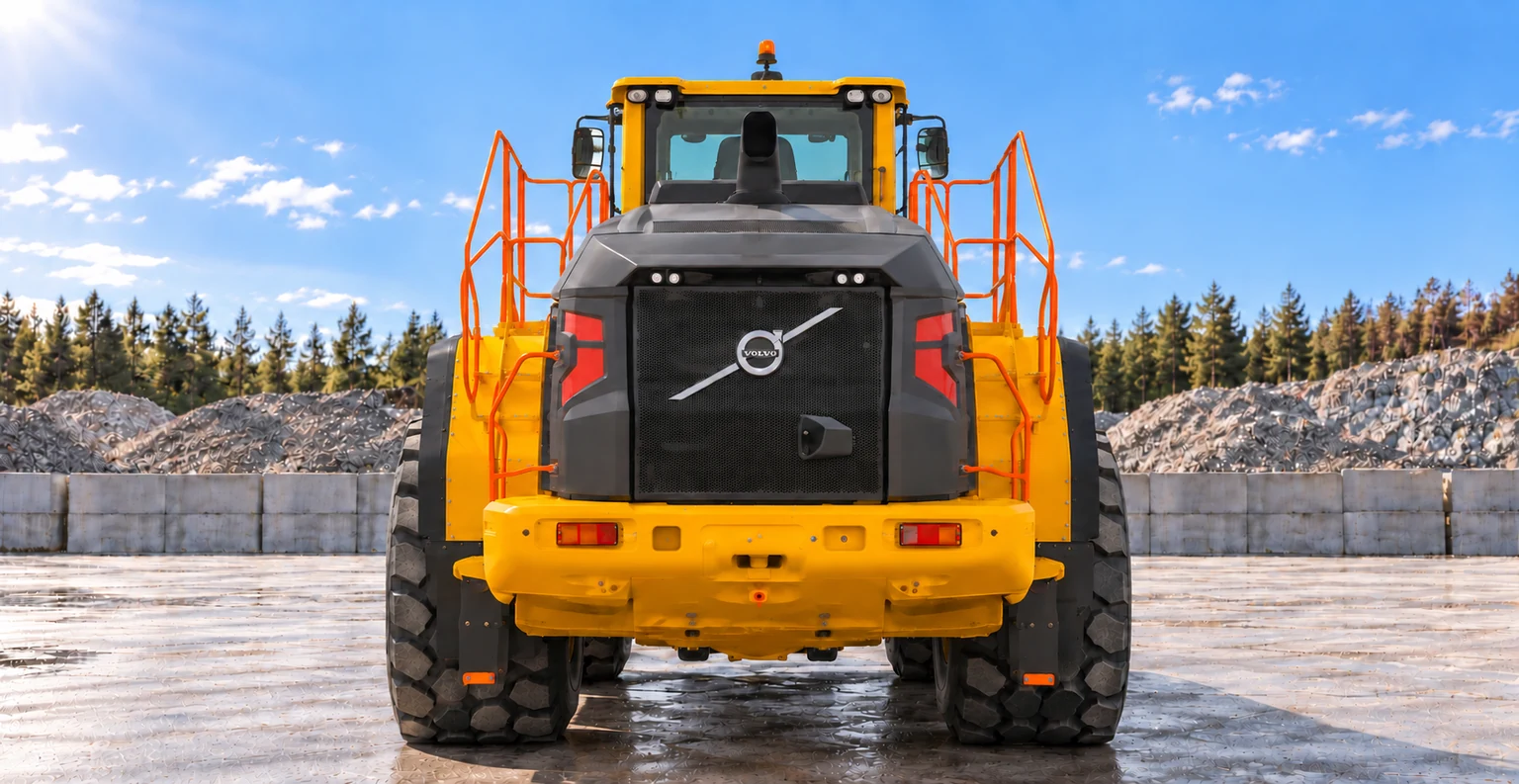 Illustrative exterior rear head on view of Volvo L350H wheel loader; not a photograph of a specific machine.