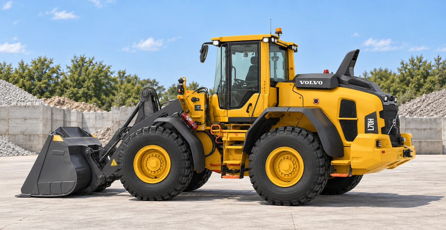 Illustrative exterior side-profile view of Volvo L70H wheel loader; not a photograph of a specific machine.
