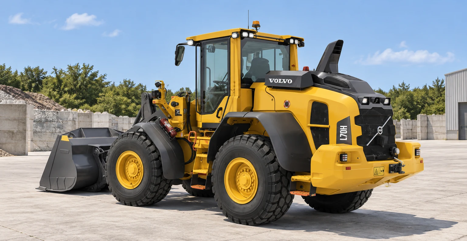 Illustrative exterior rear-three-quarter view of Volvo L70H wheel loader; not a photograph of a specific machine.