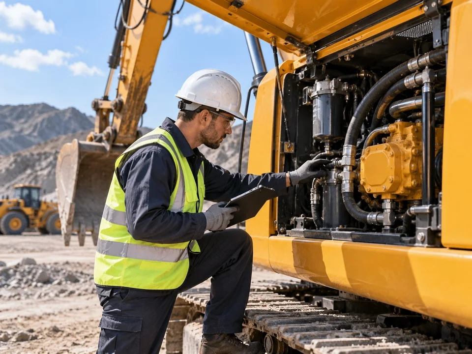 Illustration of an excavator component inspection
